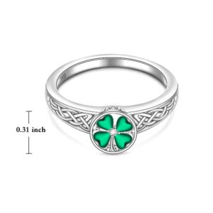 St Patricks Day Shamrock Ring Four Leaf Clover Ring for Women Sterling Silver Celtic Knot Irish Green 4 Leaf Clover Jewelry Prom Valentines Gifts Size 7