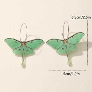 Insect Moth Butterfly Hoop Earrings,Wing Statement Drop Earrings Green Acrylic Moth Wing Earrings Statement Black Butterfly Earrings for Women Party Jewelry (Green)