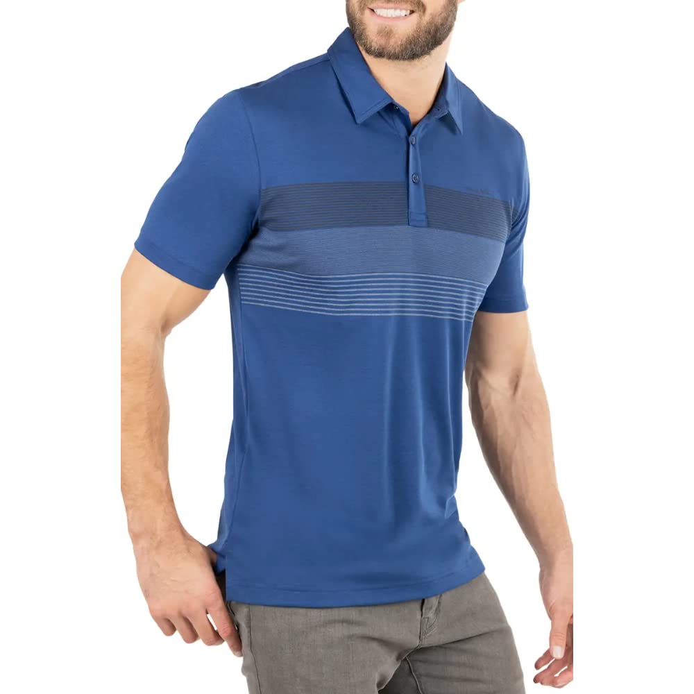 TravisMathew Mens Late Checkout Chest Stripe Golf Polo - Estate Blue L