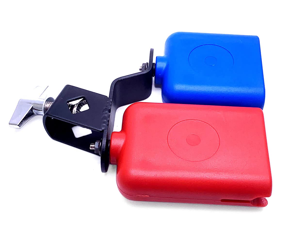 TUOREN Jam Block Musical Percussion Instrument Plastic Latin Drum Instrument Dual Mounted Bell (Red-Blue)