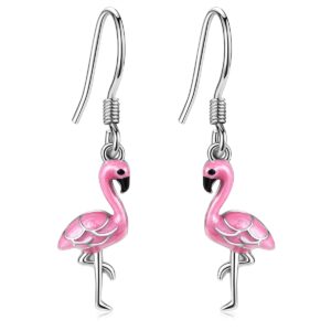 Flamingo Earrings for Women 925 Sterling Silver Pink Flamingo Dangle Drop Earrings Animal Jewelry Christmas Gifts for Women