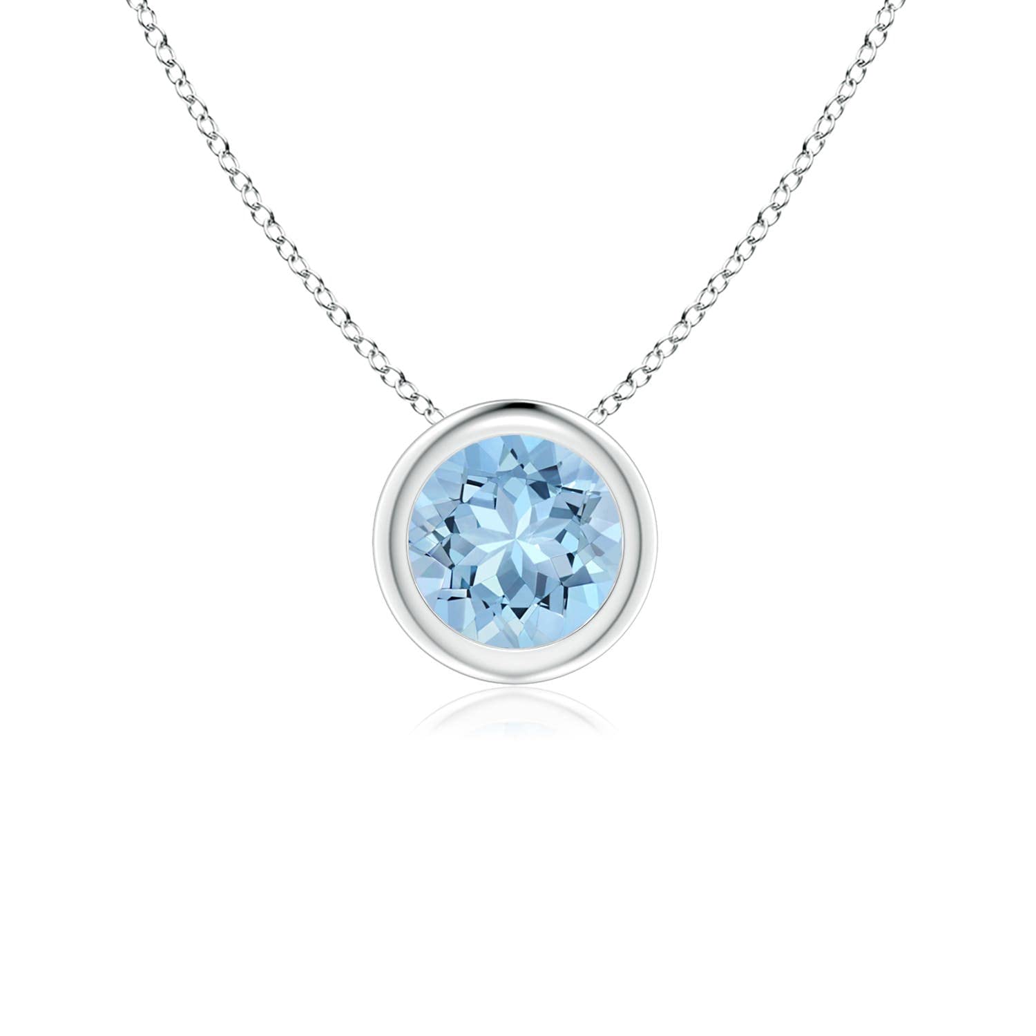 Bezel-Set Round Aquamarine Solitaire Pendant in Silver (5mm Aquamarine), Aquamarine