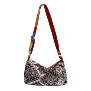 Tekzitfuir Women's Casual Ethnic Hobo Crossbody Bag National Canvas Shoulder Bag Handbag Purse Satchel Bag for Women