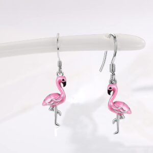 Flamingo Earrings for Women 925 Sterling Silver Pink Flamingo Dangle Drop Earrings Animal Jewelry Christmas Gifts for Women