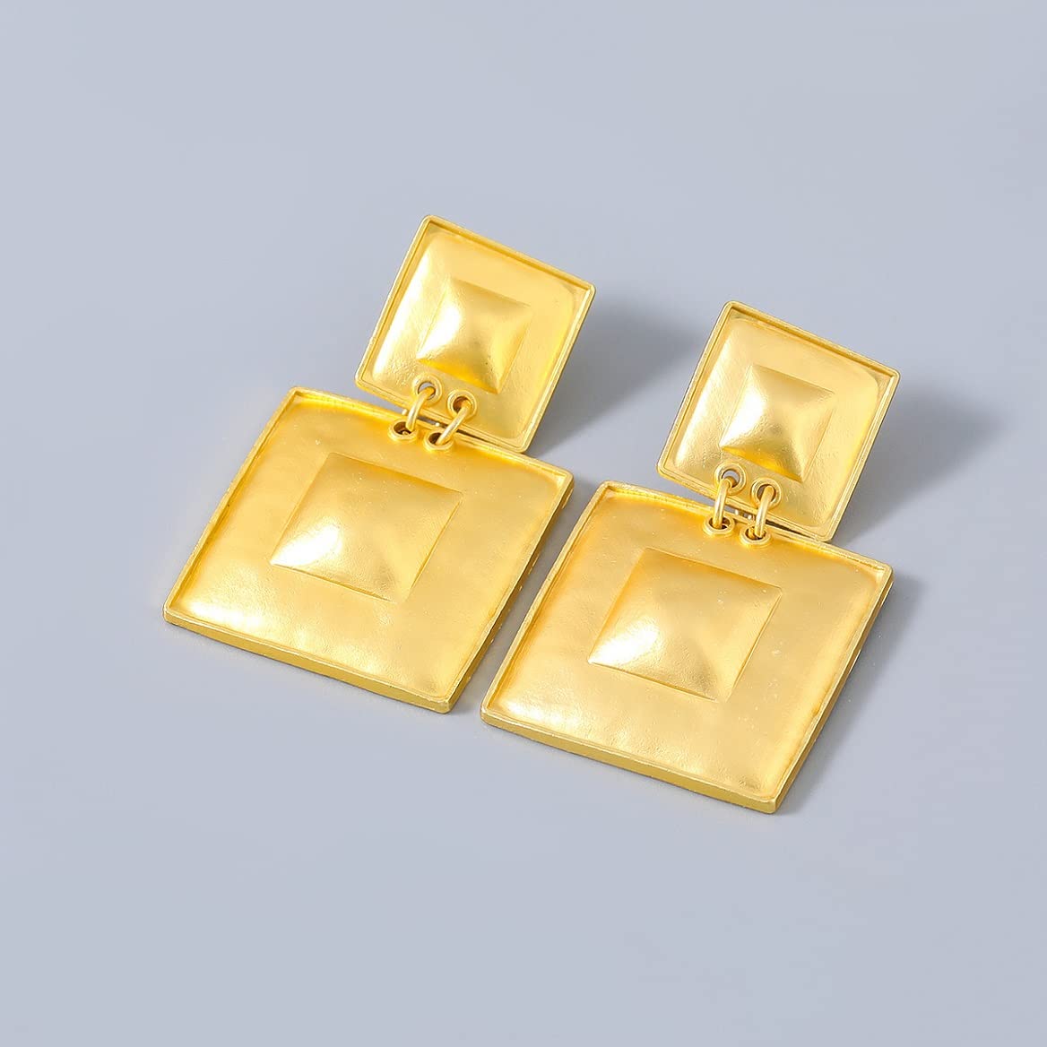 Golden Square Geometric Earrings, Gold Rectangle Statement Dangle Earrings for Women, Bohemian Square Earrings, Gold Square Stud Earrings Boho Jewelry, Zinc, no