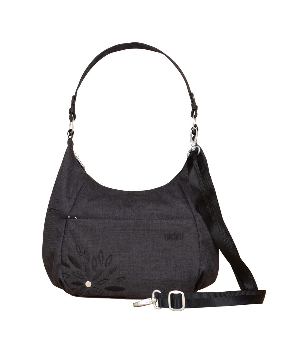 HAIKU Amble Hobo Bag with Removable Shoulder Strap and Adjustable Crossbody Strap, Black in Bloom