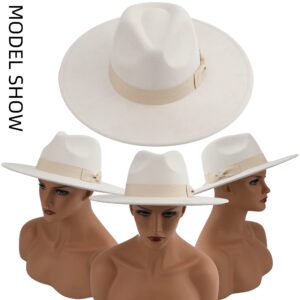 Pro Celia Big Wide Brim Fedora Hat for Women Large Felt Panama Rancher Hat (Ivory)