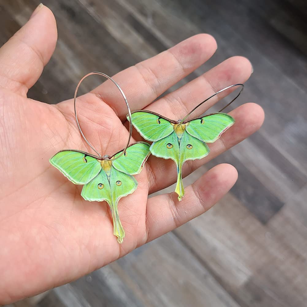 Insect Moth Butterfly Hoop Earrings,Wing Statement Drop Earrings Green Acrylic Moth Wing Earrings Statement Black Butterfly Earrings for Women Party Jewelry (Green)