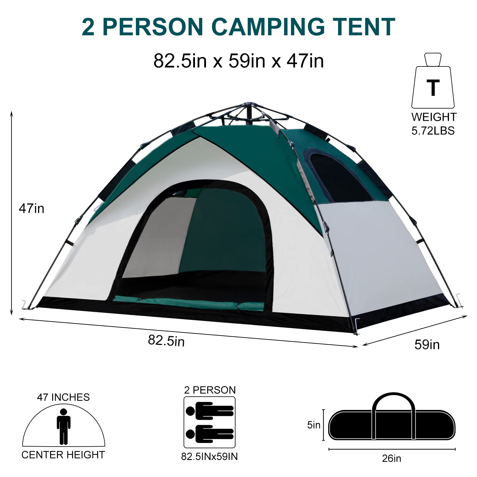 anngrowy Camping Tent 2 Person Instant Family Tent Pop Up Tents for Camping Waterproof Portable Hiking Camp Tent Lightweight Tent for Backpacking Small Tent 4 Season Windproof Quick Compact Dome Tent