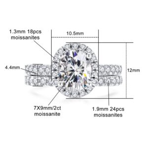 AnuClub 3ct Moissanite Engagement Rings Wedding Band D Color VVS1 Oval Cut 925 Sterling Silver Bridal Ring Sets, Christmas Gift for Women 7