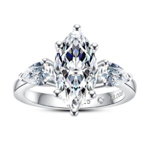 anuclub moissanite engagement ring, 3ct marquise center stone and 0.5ct pear side stones, d color lab created diamond, gemstone, moissanite