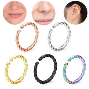 Nose Clip, Korean Style Body Jewelry, Vintage Ear Clips, Hip Hop Ear Cuff, Twist Nose Rings, Fake Piercing Nose Rings Hoops(Black)