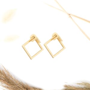 925 Sterling Silver Ear Jacket Earrings - Square Earring - Dainty Ear Jacket - Double Earrings - Geometric Earrings - Modern Jewelry - Gift for Her (18K Gold)