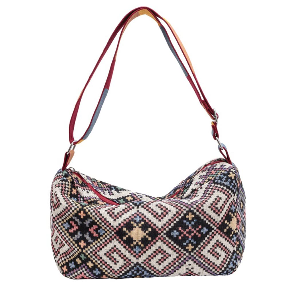 Tekzitfuir Women's Casual Ethnic Hobo Crossbody Bag National Canvas Shoulder Bag Handbag Purse Satchel Bag for Women