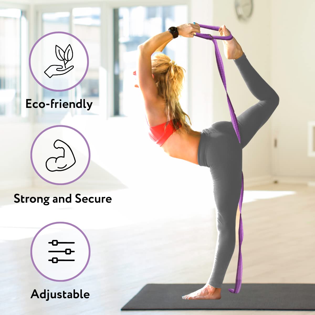 California Wellness Products Yoga Strap - yoga belt strap - yoga straps for stretching - exercise strap with Extra Safe Adjustable D-Ring Buckle for Pilates - yoga band for Women & Men