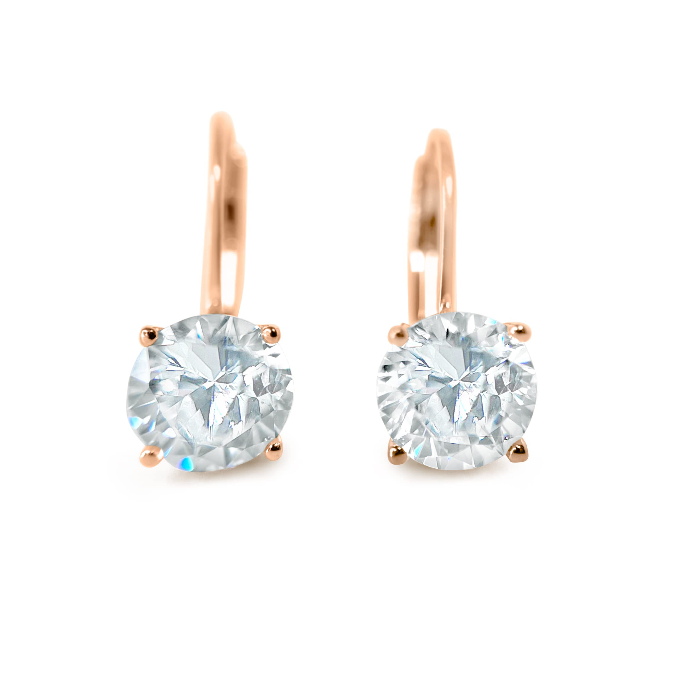 1.0 Ct - 4.0 Ct Lever Back Moissanite Stud Earrings, Round Cut Moissanite Diamond Hoop Earring, 14K Gold Stud Earrings for Women (2 Ct. [6.5mm *2], 14k Rose Gold)