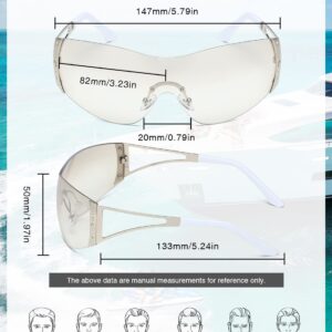 TIANYESY Y2K Sunglasses For Women Men Fashion Shield Rimless Wrap Around Sunglass Gradient Lens Trendy Oversize Sun Glasses (Silver+Gradual Tan)