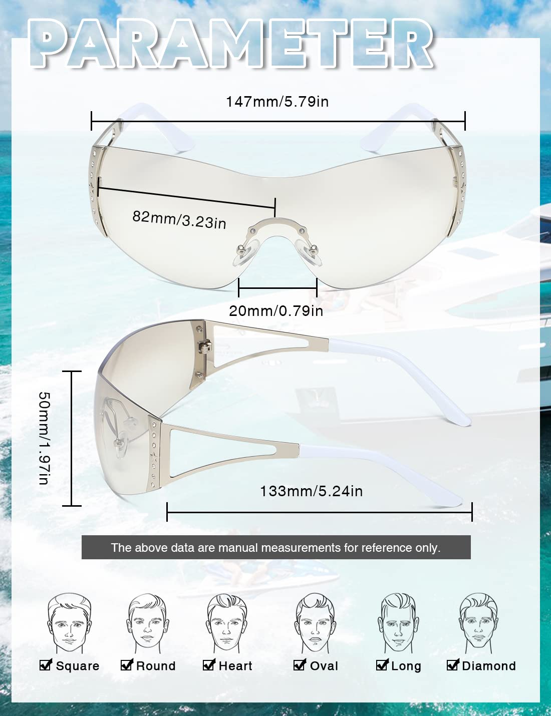 TIANYESY Y2K Sunglasses For Women Men Fashion Shield Rimless Wrap Around Sunglass Gradient Lens Trendy Oversize Sun Glasses (Silver+Gradual Tan)