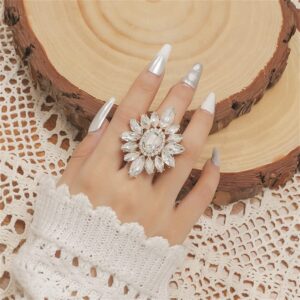 Dtja Exaggerated CZ Statement Wedding Ring for Women Gold Plated Vintage Rhinestone Crystal Cluster Adjustable Open Band Wrap Birthday Christmas Cocktail Party Ring Comfort Fit Jewelry