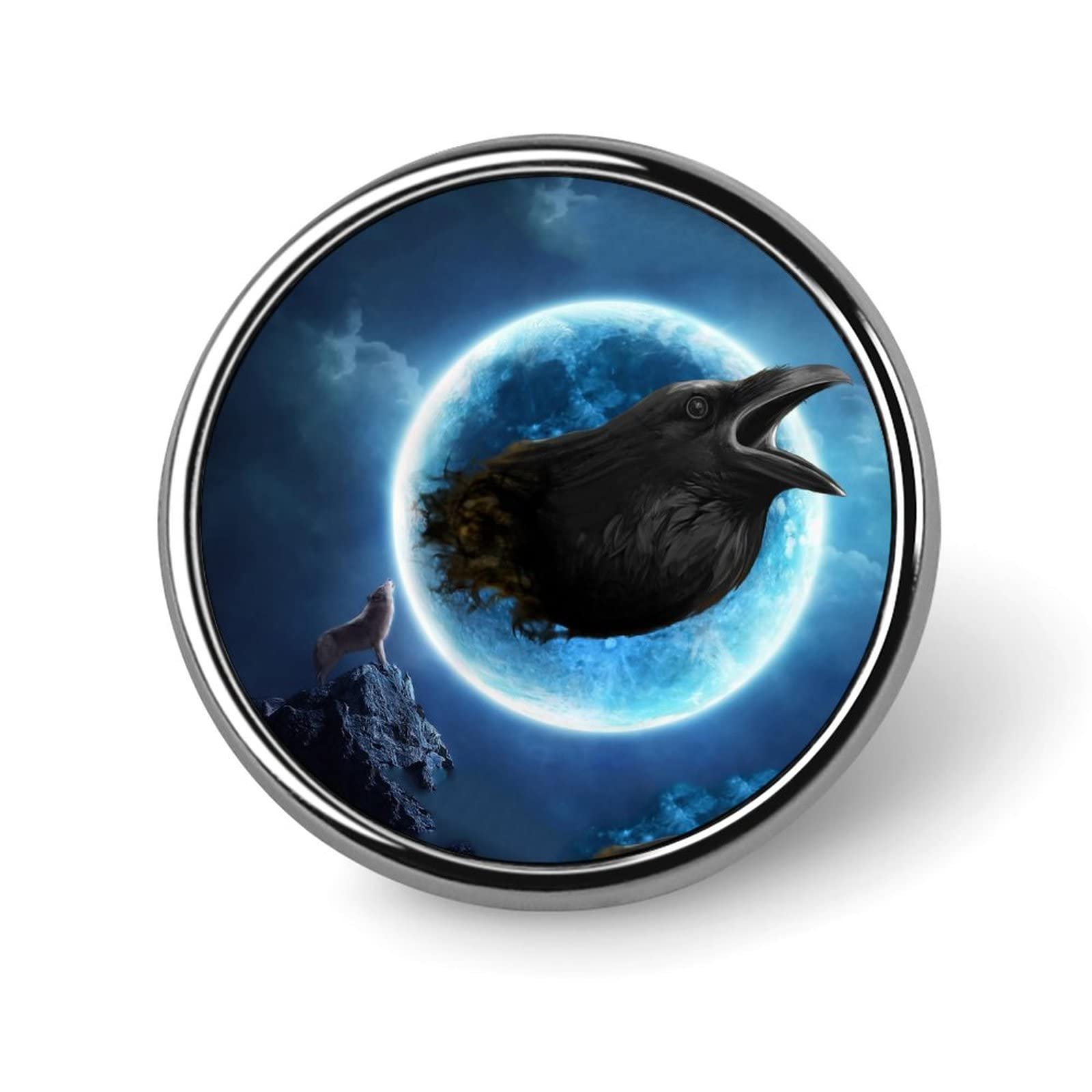 Wolf and Crow Elegant Lapel Clothes Pin Brooch Tie Pins Round Badge Jewelry for Men Women