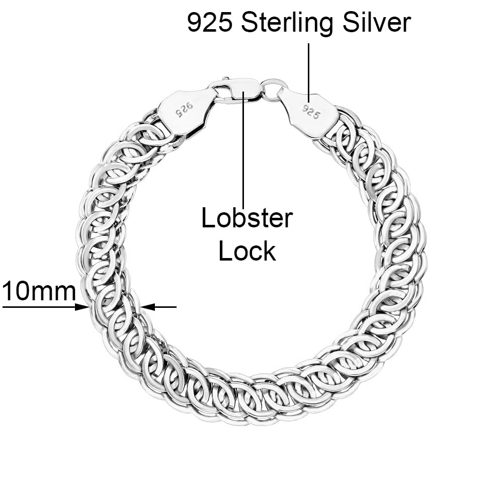 Savlano 925 Sterling Silver 10mm Rombo Double Cuban Curb Chain Bracelet -7.5 inch Hollow Cuban Curb Bracelet for Women - Made in Italy Comes with Gift Box