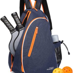 OUTPLORER Pickleball Bags for Men Women Pickleball Paddle Bag Sports Pickleball Bag Adjustable Sling Bag with Fence Hook Crossbody Backpack Fits to the Courts (Orange B)