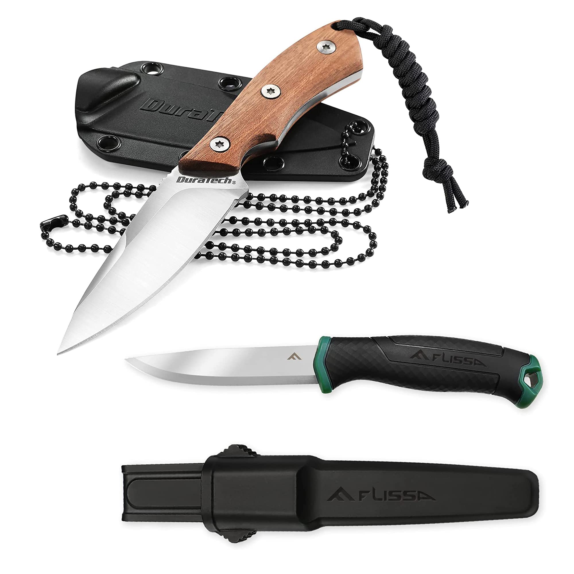 DURATECH Compact Fixed Blade Knife and Flissa Bushcraft Knife