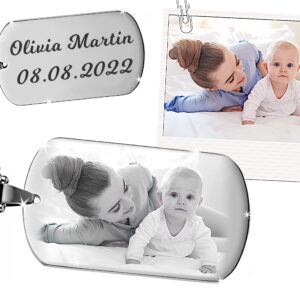 Personalized Photo Engraved Dog Tag | Pendant With Necklace | Stainless Steel | Silver | Special Jewelry Gift 4 Wedding Baby and Love | Customized | Most Beautiful Memory