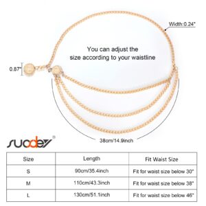 SUOSDEY Multilayer Chain Belts for Women Adjustable Metal Waist Chain Belt Fashion Belt for Pants Dresses, Gold