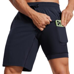 CRZ YOGA Men's 2 in 1 Running Shorts with Liner 9'' Quick Dry Workout Sports Athletic Shorts with Pockets Navy X-Large