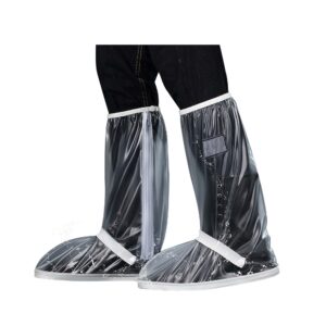 soogree waterproof rain shoe covers men reusable foldable rain snow boot shoe covers with reflector non slip shoe protector for raining day,cycling,gardening,fishing,hiking, farming (transparent, m)