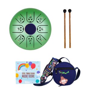 summina 5.5 Inches Mini Steel Tongue Drum 8 Notes C Key Handpan Drum Chinese Zodiac Patterned Tank Drum Percussion Instrument with Bag Music Book Mallets