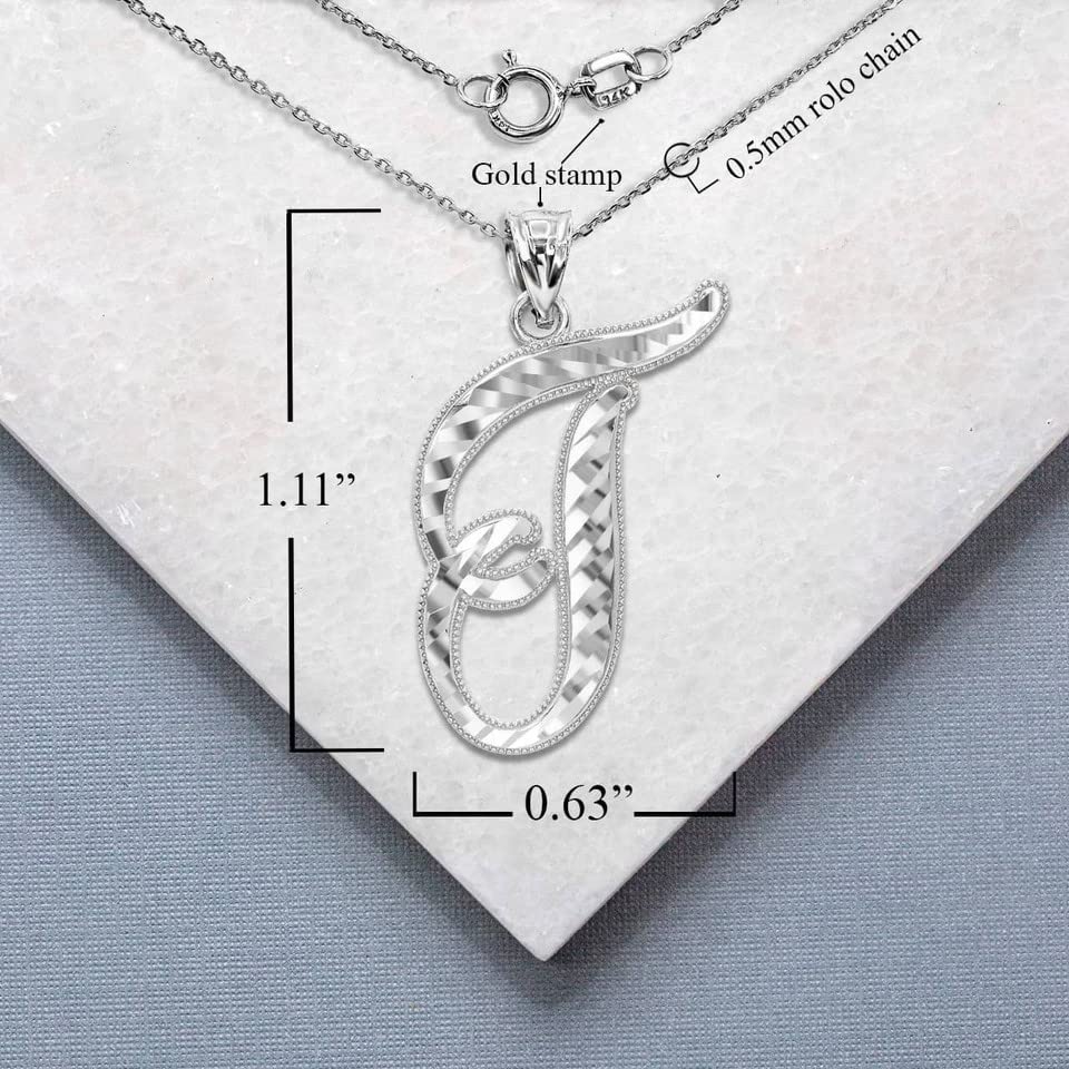 Exquisite 14K White Gold Fine Dangling Script Initial Letter T Charm Pendant