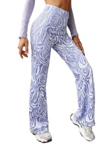 wdirara women's flare leg all over print tummy control high waisted bootcut yoga pants blue and white l