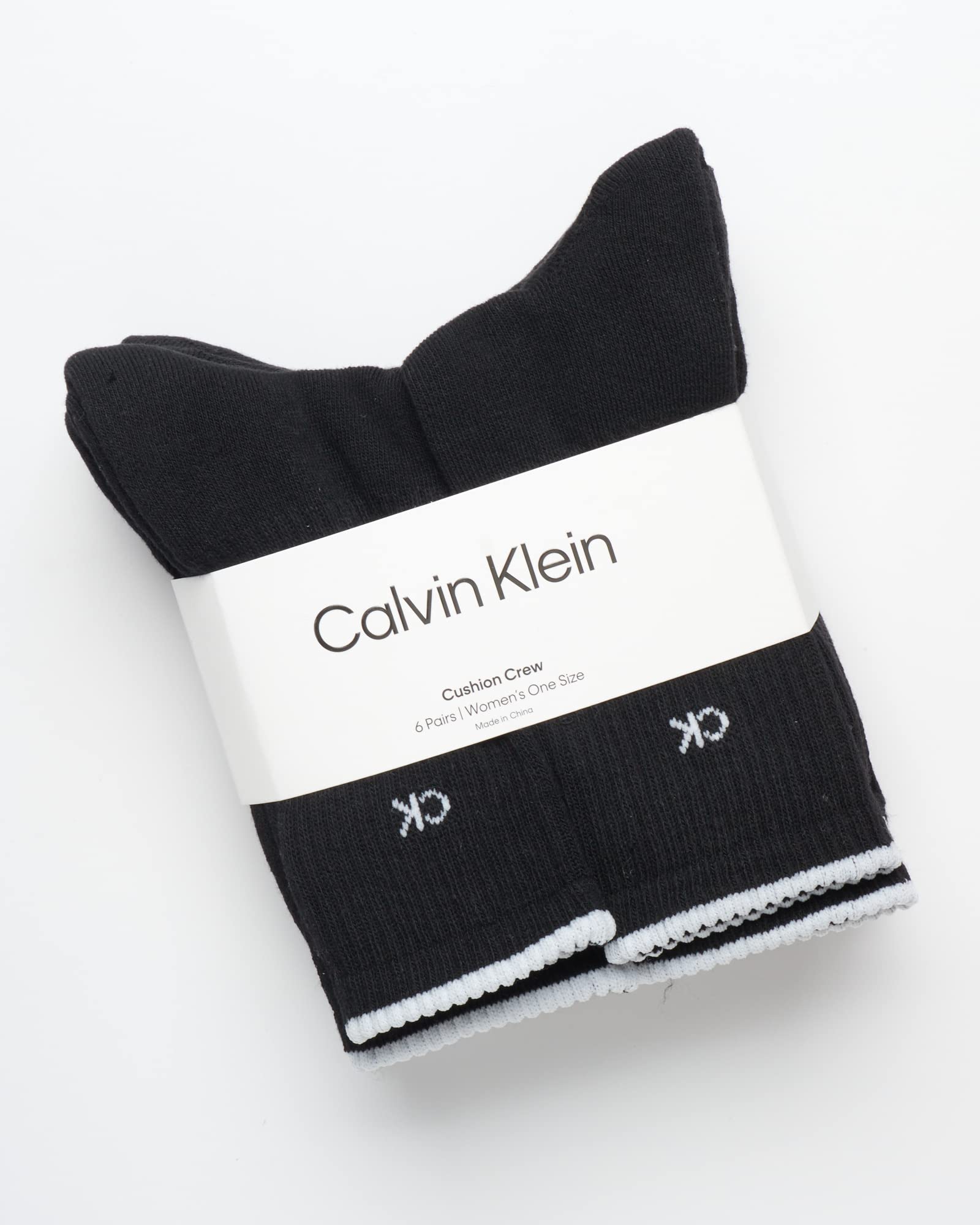 Calvin Klein Women's Socks - Cushion Athletic Crew Socks (6 Pack), Size 4-10, Pure Black