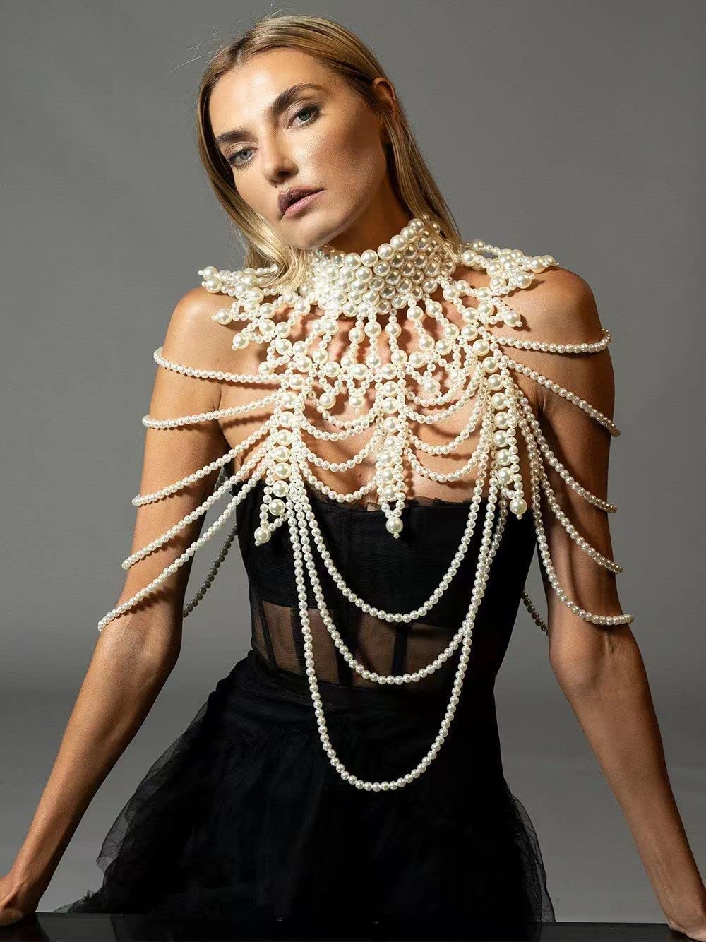 YWCUTE Necklace sexy braid fringe pearl bra sweater chain French fashion multi-layer pearl body chain