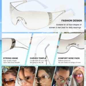 TIANYESY Y2K Sunglasses For Women Men Fashion Shield Rimless Wrap Around Sunglass Gradient Lens Trendy Oversize Sun Glasses (Silver+Gradual Tan)