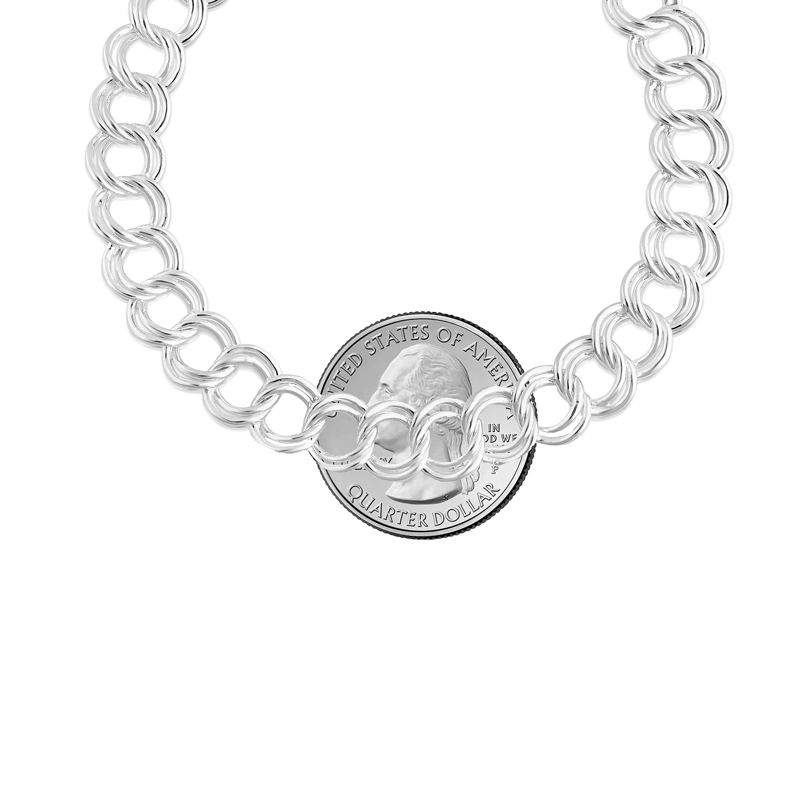 Savlano 925 Sterling Silver 9mm Double Ring Charm Link Bracelet -8 inch Charm Link Bracelet for Women - Made in Italy Comes with Gift Box