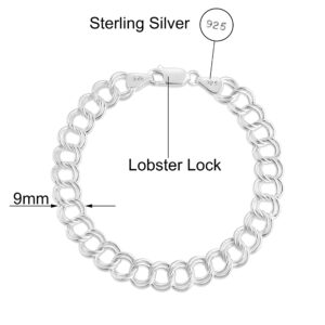 Savlano 925 Sterling Silver 9mm Double Ring Charm Link Bracelet -8 inch Charm Link Bracelet for Women - Made in Italy Comes with Gift Box