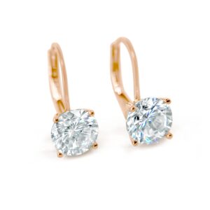 1.0 Ct - 4.0 Ct Lever Back Moissanite Stud Earrings, Round Cut Moissanite Diamond Hoop Earring, 14K Gold Stud Earrings for Women (2 Ct. [6.5mm *2], 14k Rose Gold)