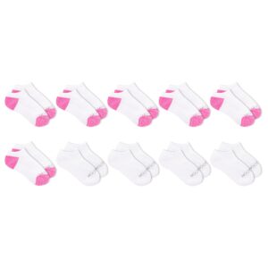 fruit of the loom girls' little 10-pair everyday soft no show socks white/pink large