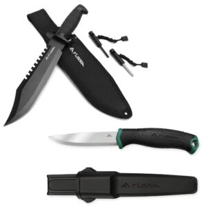 FLISSA Survival Hunting Knife and Bushcraft Knife, with Sheath