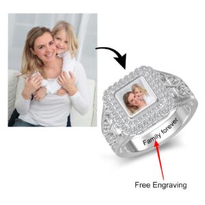 BAUMA AUTO Personalized Photo Signet Ring Custom Picture Engraved Name Ring for Women Mom Grandma Friends Jewelry Gift (Style 1)