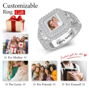 BAUMA AUTO Personalized Photo Signet Ring Custom Picture Engraved Name Ring for Women Mom Grandma Friends Jewelry Gift (Style 1)