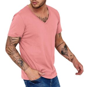 mens v neck t shirt fashion casual quick dry breathable sweat wicking short sleeve top the t shirts for men (pink, xxxl)