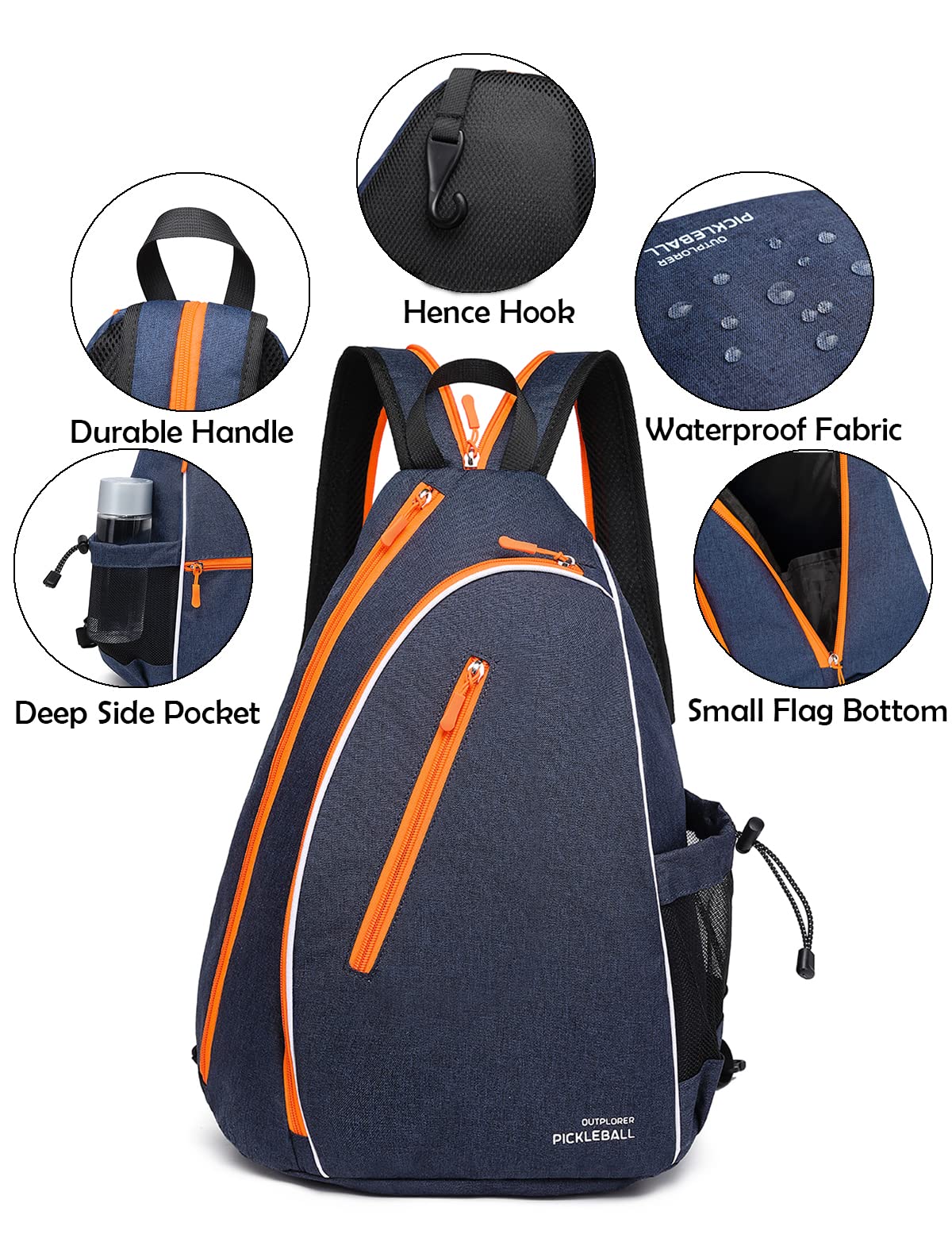 OUTPLORER Pickleball Bags for Men Women Pickleball Paddle Bag Sports Pickleball Bag Adjustable Sling Bag with Fence Hook Crossbody Backpack Fits to the Courts (Orange B)