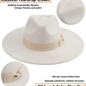 Pro Celia Big Wide Brim Fedora Hat for Women Large Felt Panama Rancher Hat (Ivory)