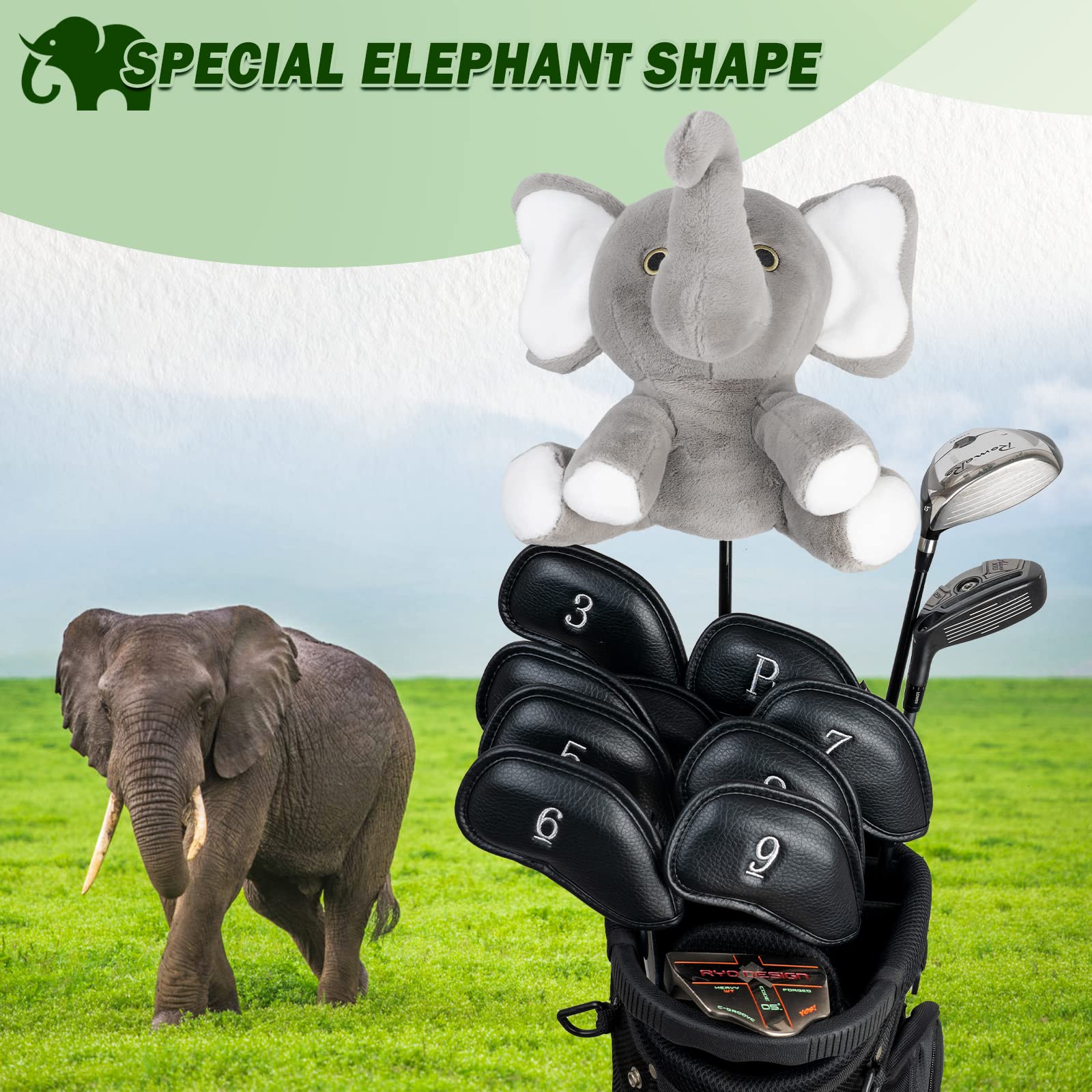 Elephant Golf Club Driver Headcovers Grey, 460cc Great Gift Idea for Men Women Who Love Golf Also for Kids