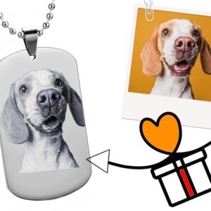 Personalized Photo Engraved Dog Tag | Pendant With Necklace | Stainless Steel | Silver | Special Jewelry Gift 4 Wedding Baby and Love | Customized | Most Beautiful Memory