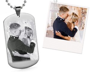 personalized photo engraved dog tag | pendant with necklace | stainless steel | silver | special jewelry gift 4 wedding baby and love | customized | most beautiful memory